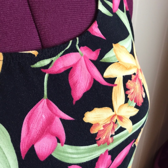 Vtg 80s/90s Sleeveless Tropical Floral Dress - Picture 5 of 7